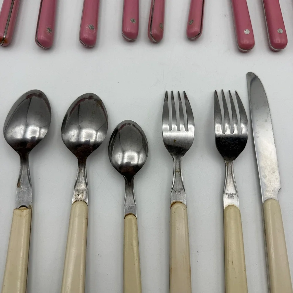 Interpur Flatware Set Mixed Pink Marmalade Goose Pattern Vintage Stainless Steel